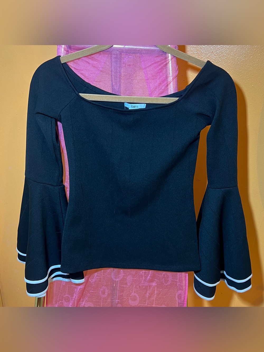 BAR III Off the Shoulder Double Bell Sleeve Top | Stretch-knit Fabric